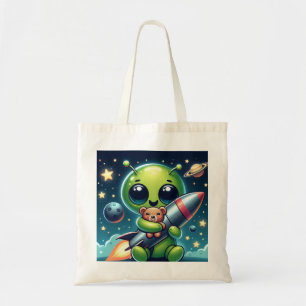 ALIEN WITH A ROCKET TOTE BAG