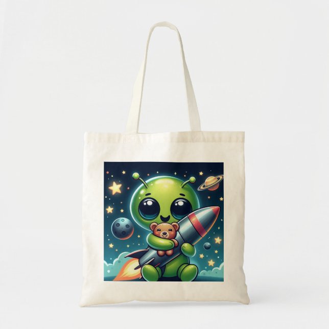 ALIEN WITH A ROCKET TOTE BAG (Front)