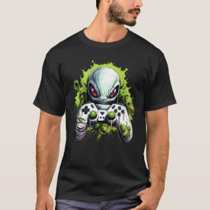 Alien with Game Controller ,Sci-fi Gamer T-Shirt