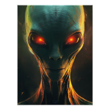Alien with Glowing Red Eyes