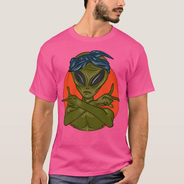 Alien With Headscarf On Orange Background T-Shirt (Front)