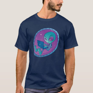 Alien with Laptop Computer T-Shirt