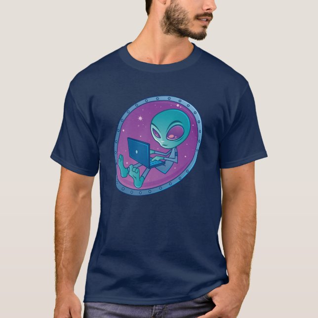 Alien with Laptop Computer T-Shirt (Front)