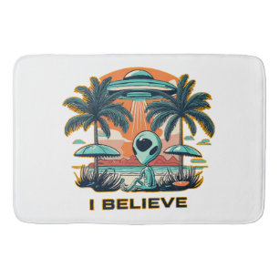 alien with UFO I BELIEVE Bath Mat