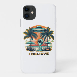 alien with UFO I BELIEVE Case-Mate iPhone Case