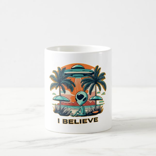 alien with UFO I BELIEVE Coffee Mug (Center)