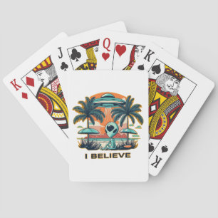 alien with UFO I BELIEVE Playing Cards
