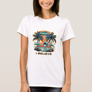 alien with UFO I BELIEVE T-Shirt