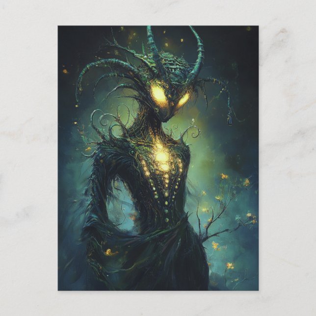 Alien Woman Glowing Eyes Postcard (Front)