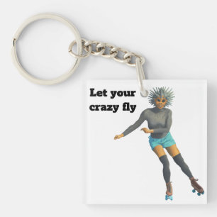 Alien Woman Roller Skater Fantasy Art Keychain