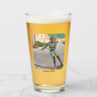 Alien Woman Roller Skating Fantasy Drinking Glass