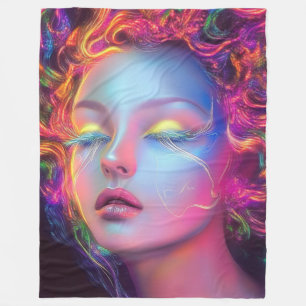 Alien Woman with Cosmic Hair Fleece Blanket