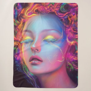 Alien Woman with Cosmic Hair Sherpa Blanket