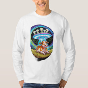 Aliens abducting cows but the cow looks happy or r T-Shirt