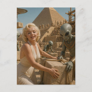Aliens and a Pinup at the pyramid AI generated art Postcard