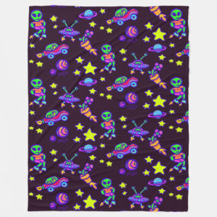 Aliens And Stars In Outer Space Blanket