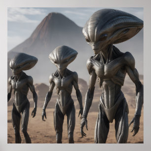Aliens and Volcano Poster