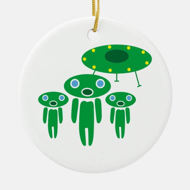 Aliens arrival ceramic tree decoration (Front)