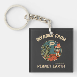 Aliens & Astronaut in Space Funny Design Key Ring
