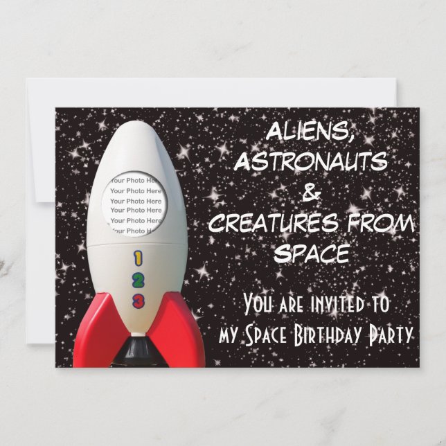 Aliens & Astronaut Space Birthday Invitation (Front)