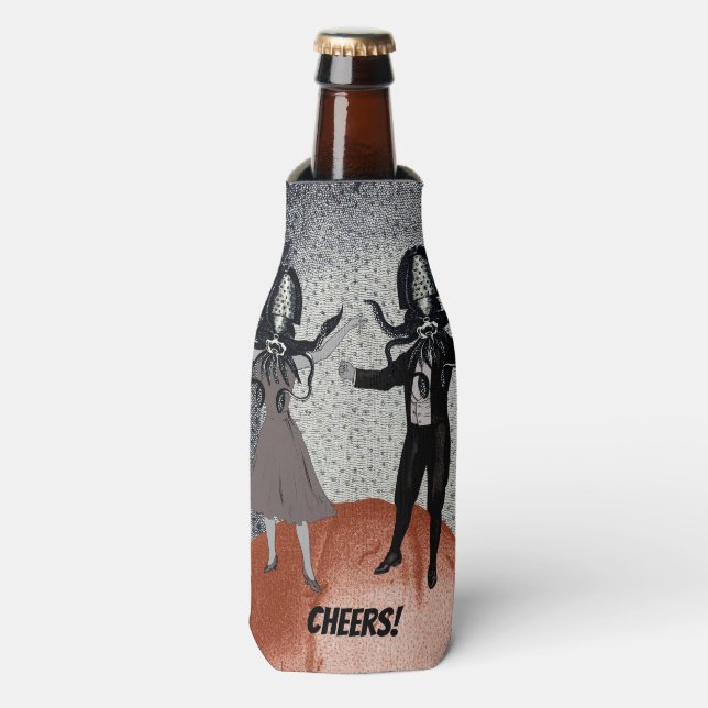 Aliens dance celebration bottle cooler (Bottle Front)