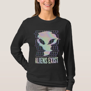 Aliens Exist Indie Aesthetic Glitch Alien UFO Retr T-Shirt