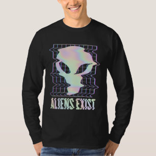 Aliens Exist Indie Aesthetic Glitch Alien UFO Retr T-Shirt