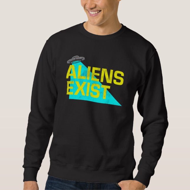 Aliens Exist Ufo Blue Light Illustration Style Dec Sweatshirt (Front)