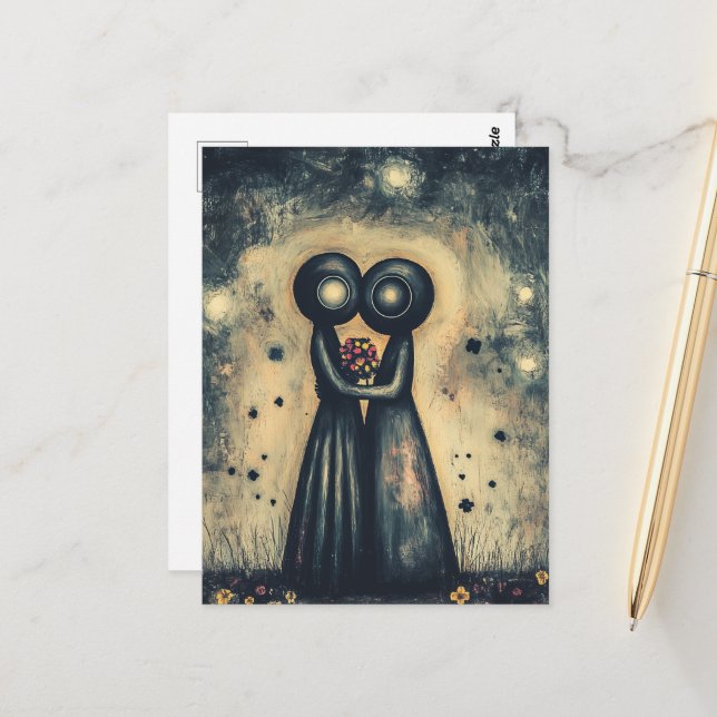 Aliens in Love Embrace in a Hug Postcard (Front/Back In Situ)