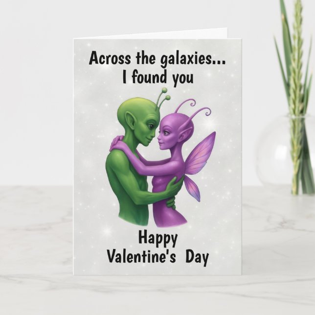 Aliens in Love Valentines Day Card (Front)