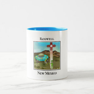 Aliens landing at Roswell New Mexico Two-Tone Coffee Mug