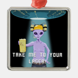 Aliens Love Beer Too! Metal Tree Decoration