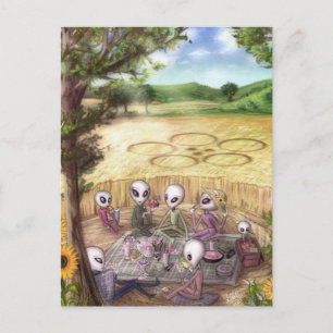 Aliens make picknick in crop circle - Postcard