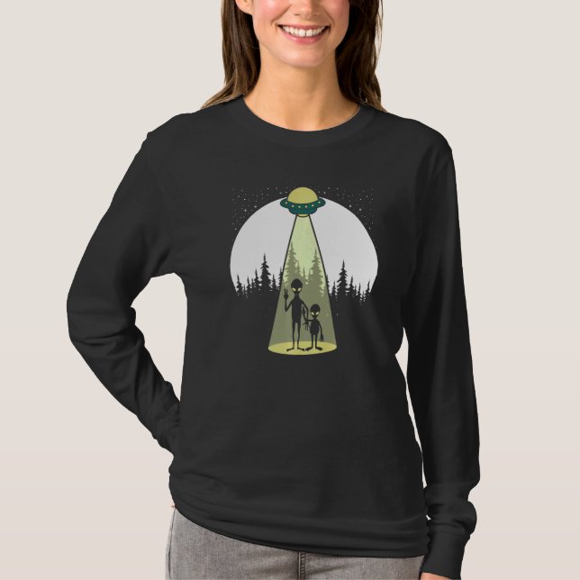 Aliens Moon & Trees Extraterrestrial Ufo Abduction T-Shirt (Front)