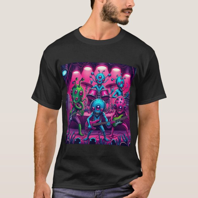 Aliens playing music on stage  T-Shirt (Front)