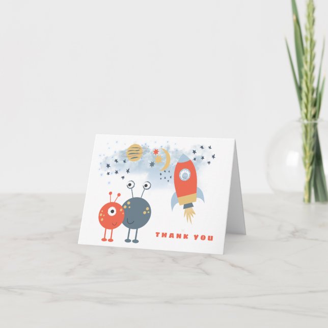 Aliens Spaceship Boy Birthday Thank You Card (Front)
