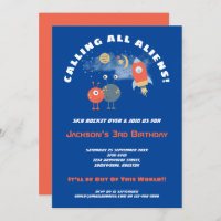 Aliens Spaceship Cartoon Boy 3rd Birthday Blue
