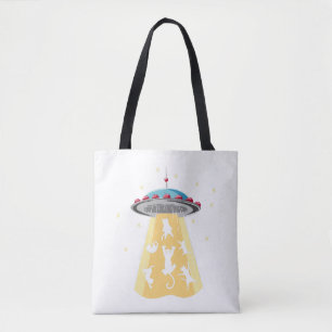 aliens spaceship cats cats lover design tote bag