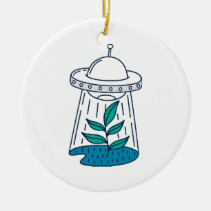 Aliens UFO Ceramic Tree Decoration