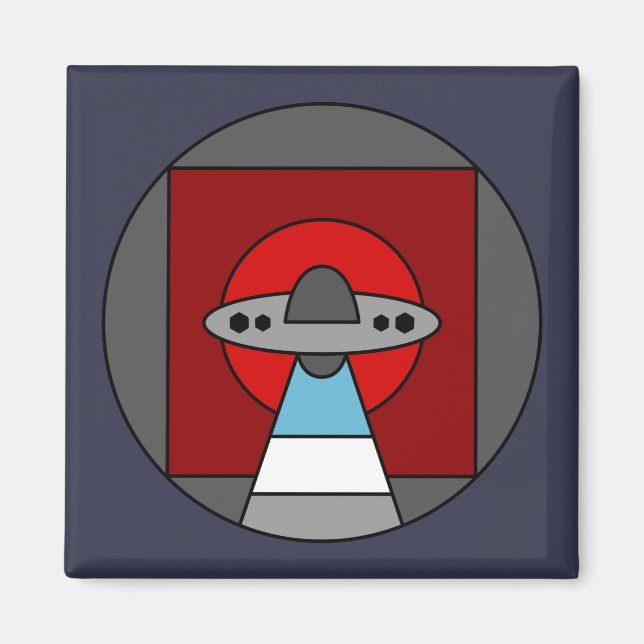 Aliens UFO Colourful Geometric Magnet (Front)
