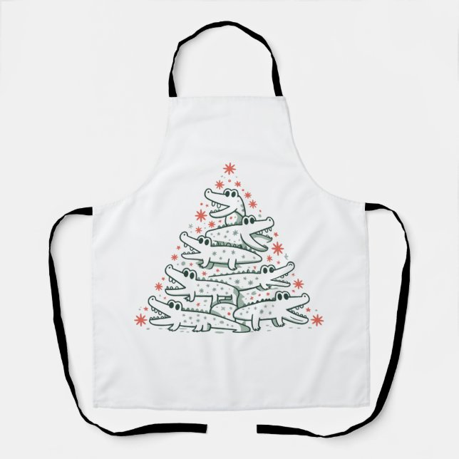 Aligator Christmas Tree Funny Crocodile Florida  Apron (Front)