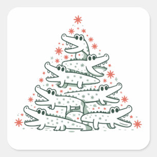 Aligator Christmas Tree Funny Crocodile Florida Square Sticker