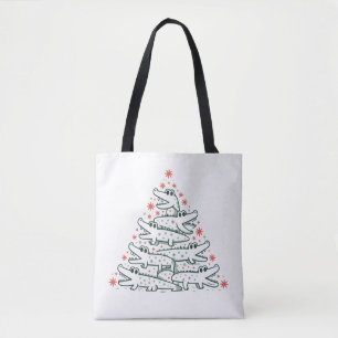 Aligator Christmas Tree Funny Crocodile Florida Tote Bag
