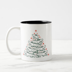 Aligator Christmas Tree Funny Crocodile Florida Two-Tone Coffee Mug