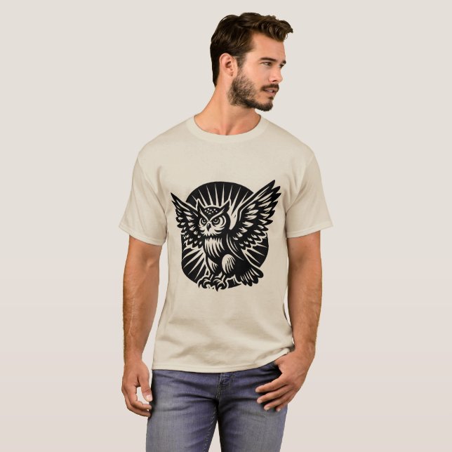 Alighting Owl in a Rayed Circle T-Shirt (Front Full)