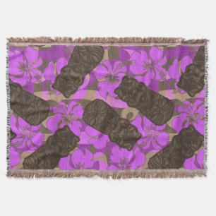 Ali'i Refuge Hawaiian Hibiscus Tiki Throw Blanket