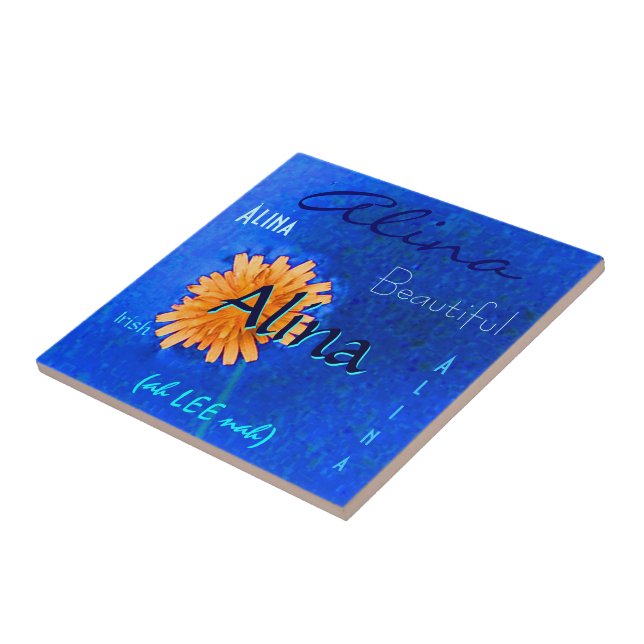 Alina Name and Irish Meaning with Orange Flower Tile (Side)