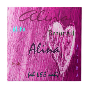 Alina Name Irish Meaning with Light Pink Heart Tile
