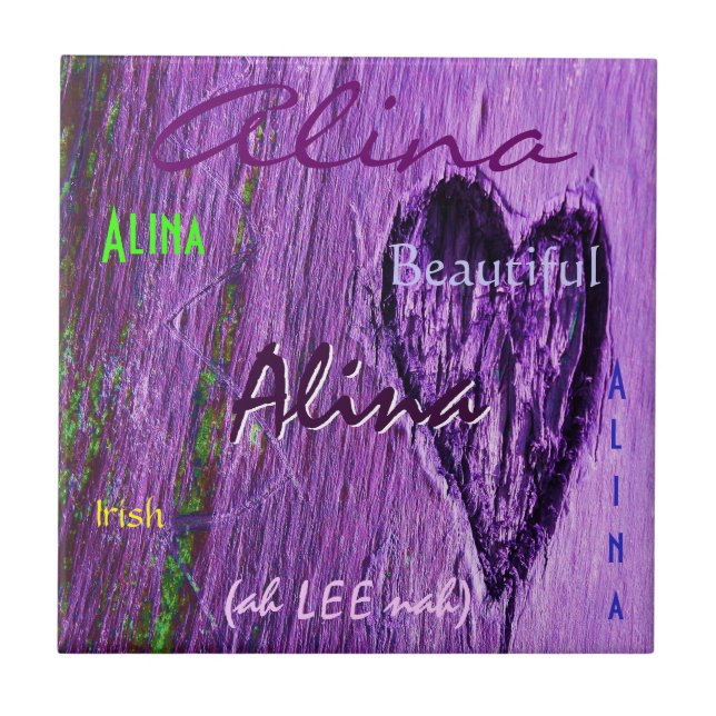 Alina Name Irish Meaning with Purple Heart Tile (Front)