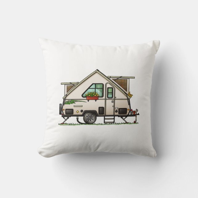 Aliner Pop Up RV happy camper art Ceramic Ornament Cushion (Front)